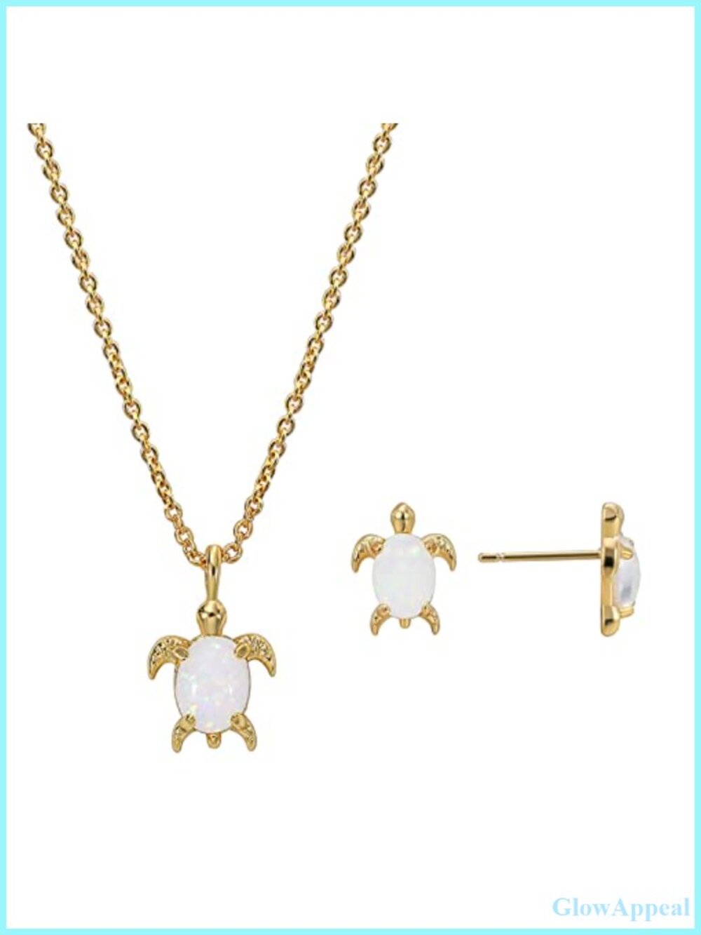 18K Gold Plated Opal Turtle Necklace & Earrings Set Hypoallergenic Jewelry